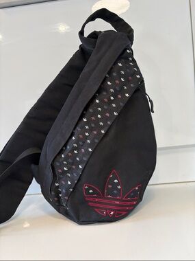 Adidas Originals Black Sling Bag with Pink/Grey/White Trefoil Print
